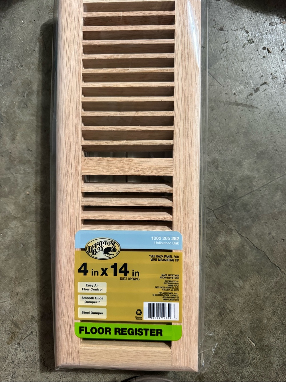 Hampton Bay 4in x 14in Unfinished Oak Floor Register new